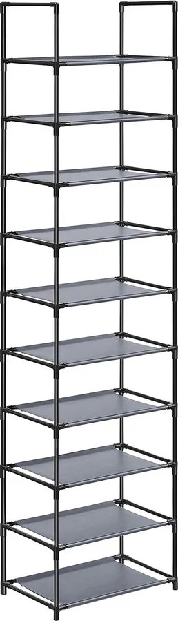 10 szintes cipőtartó, cipőállvány, 45 x 28 x 173 cm, fém váz, szürke