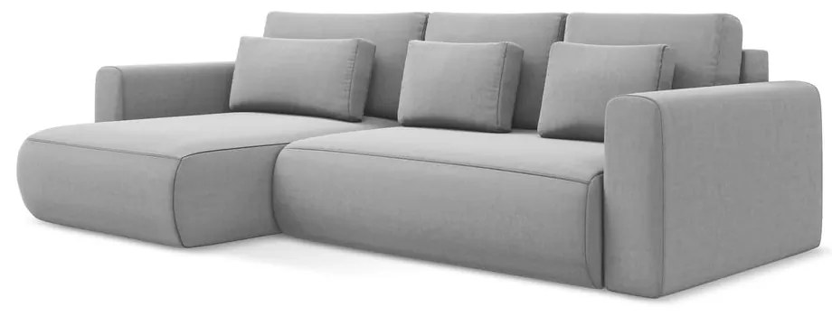 Világosszürke bársony kinyitható-tárolóhelyes sarokkanapé (bal oldali-heverő résszel) Kapua – Makamii