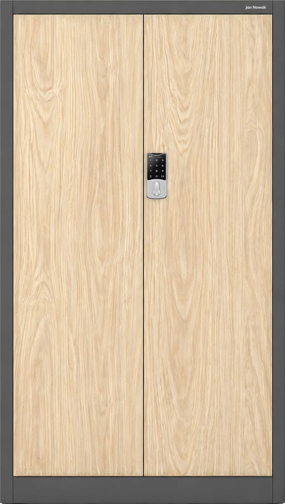 Fém irodai szekrény kódzárral, antracit, sonoma tölgy, 900x1850x400 mm: DANIEL Eco Design