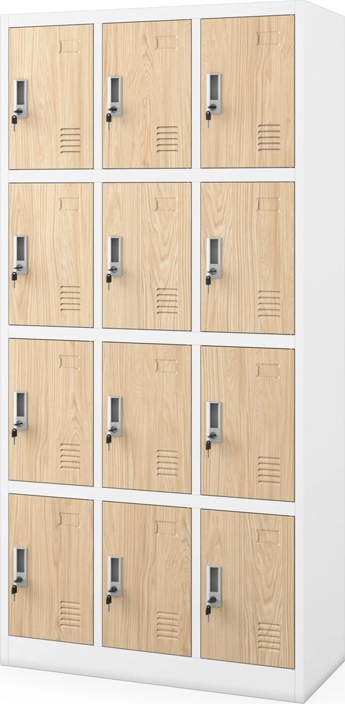 12 rekeszes szociális szekrény, fehér/sonoma tölgy, 900x1850x400 mm: MARCIN Eco Design