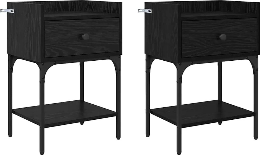 vidaXL Éjjeli asztal 2 pcs Fekete tölgy 40 x 29 x 60 cm Faanyag