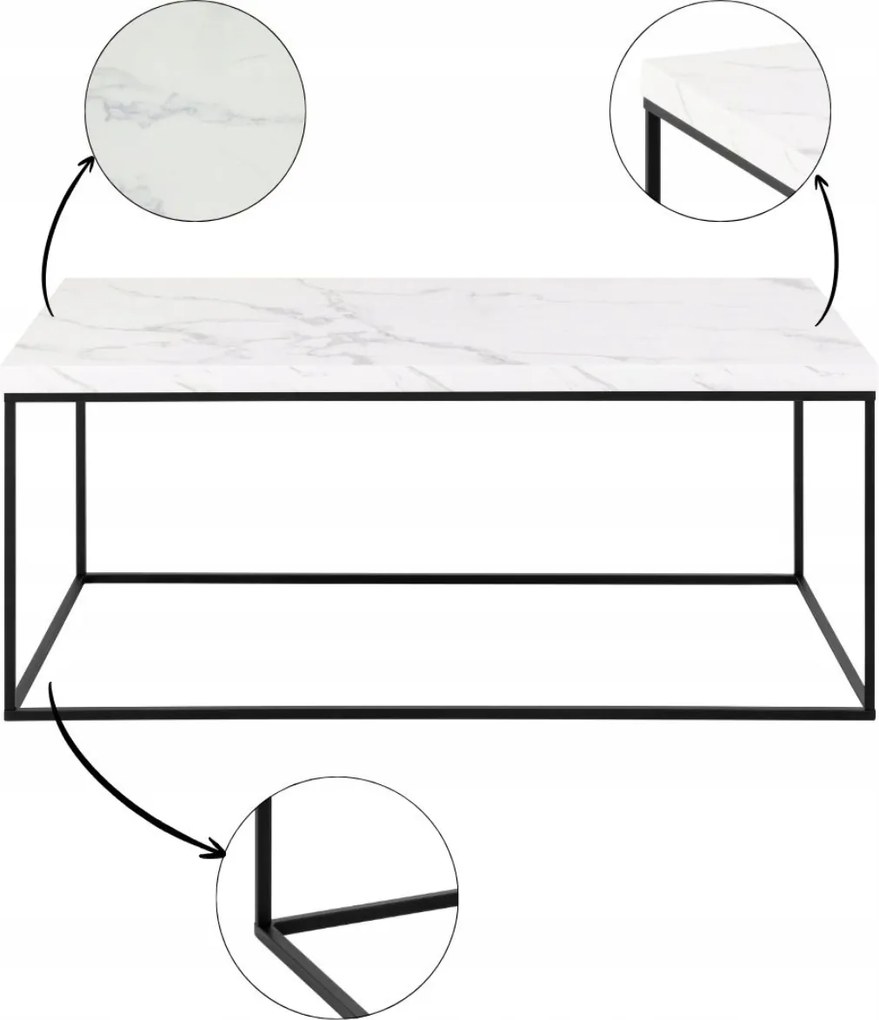 Barossa Dohányzóasztal Fehér Márvány Utánzat modern téglalap alakú asztal