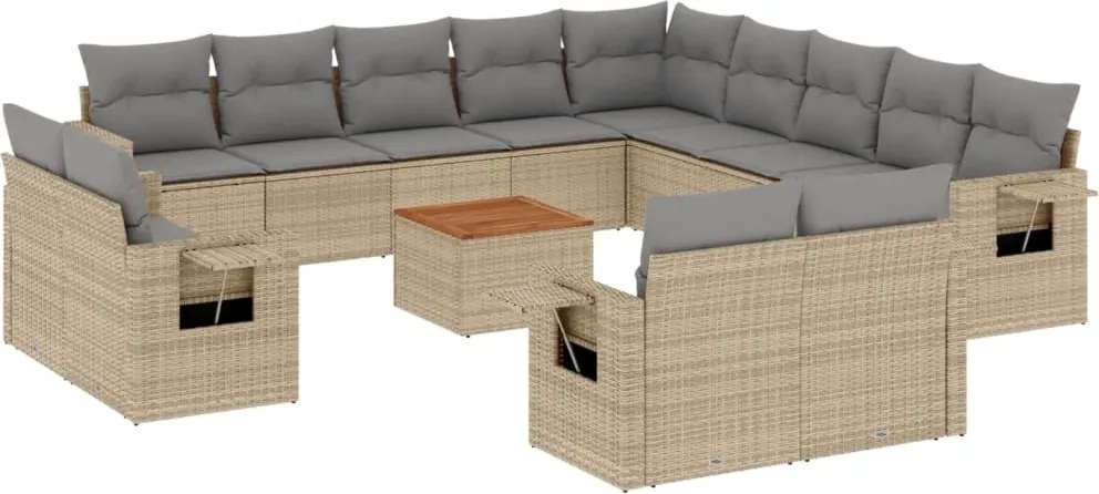 vidaXL 14 részes vegyes bézs polyrattan kerti ülőgarnitúra párnával