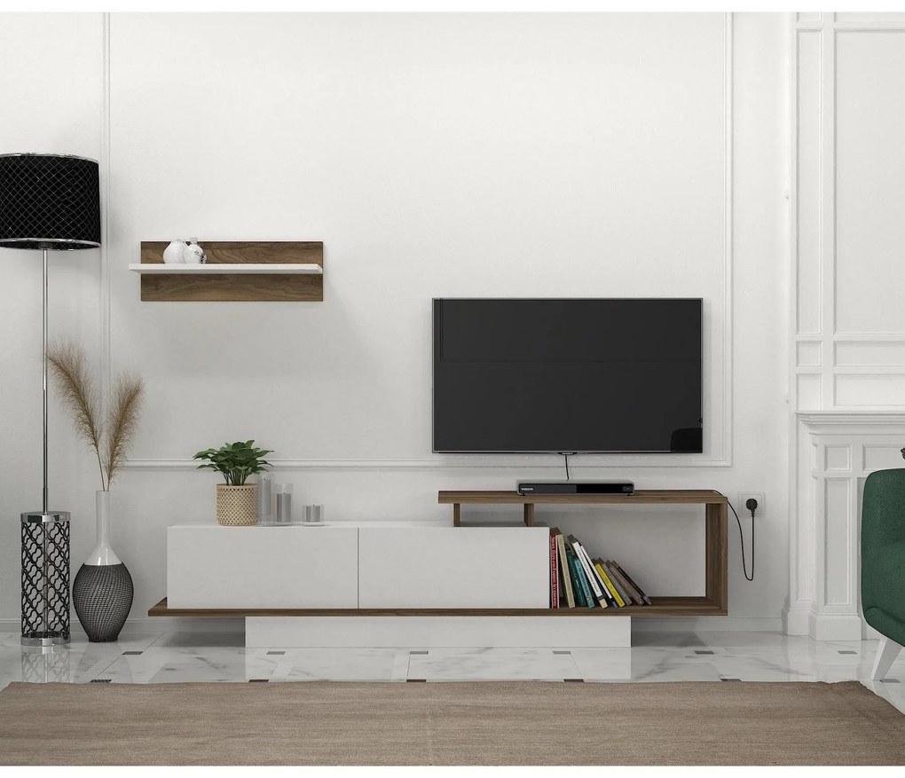TV szekrény Asos - Fehér, Diós