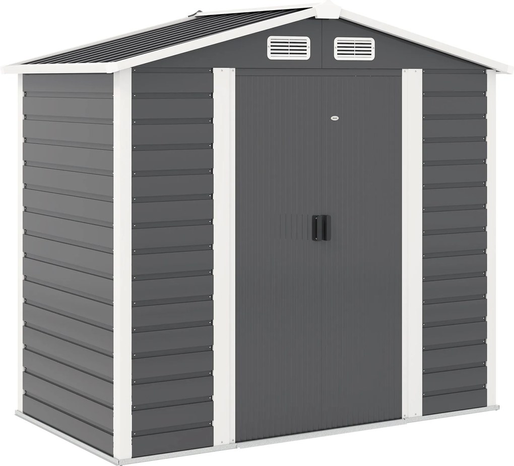 Outsunny Kültéri Kertitároló Sátor 2,36m² 213x120x194 cm Külső Kerti Tároló Megerősített Alappal (Padló Nélkül) Csúszó Kétszárnyú Ajtók Zárablakkal Sö