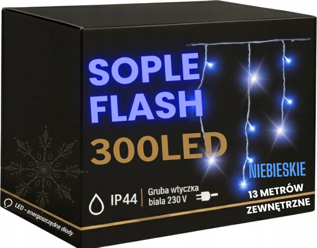 Jégcsap 300 Led 13 m Kék Flash Kültéri Függöny Gumi Kábel