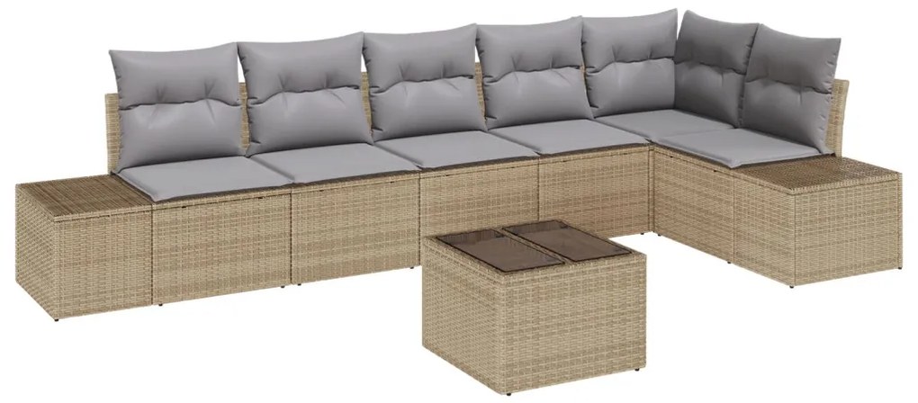 Kerti Kanapé Szett párnával 7 pcs bézs és szürke Poli rattan
