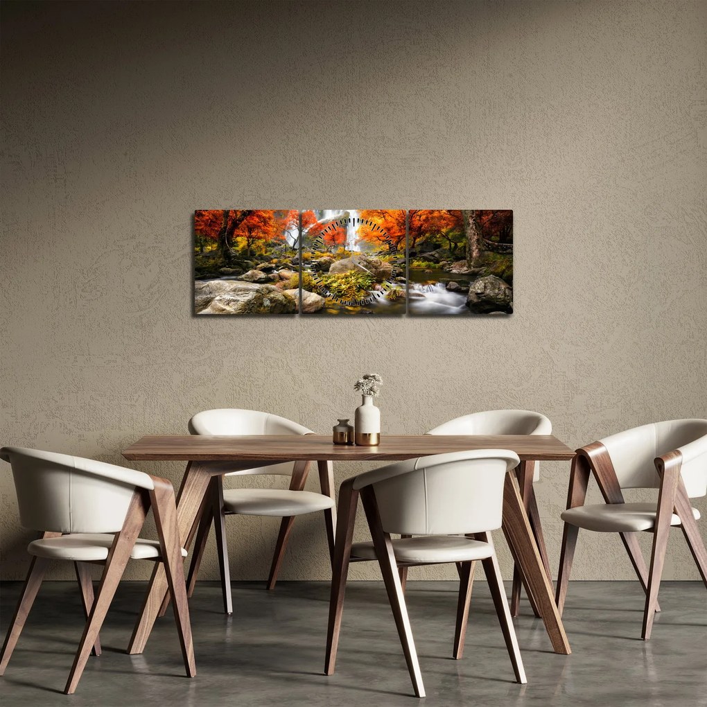 Kép - Vízesések őszi tájban, narancssárga (órával) (90x30 cm)