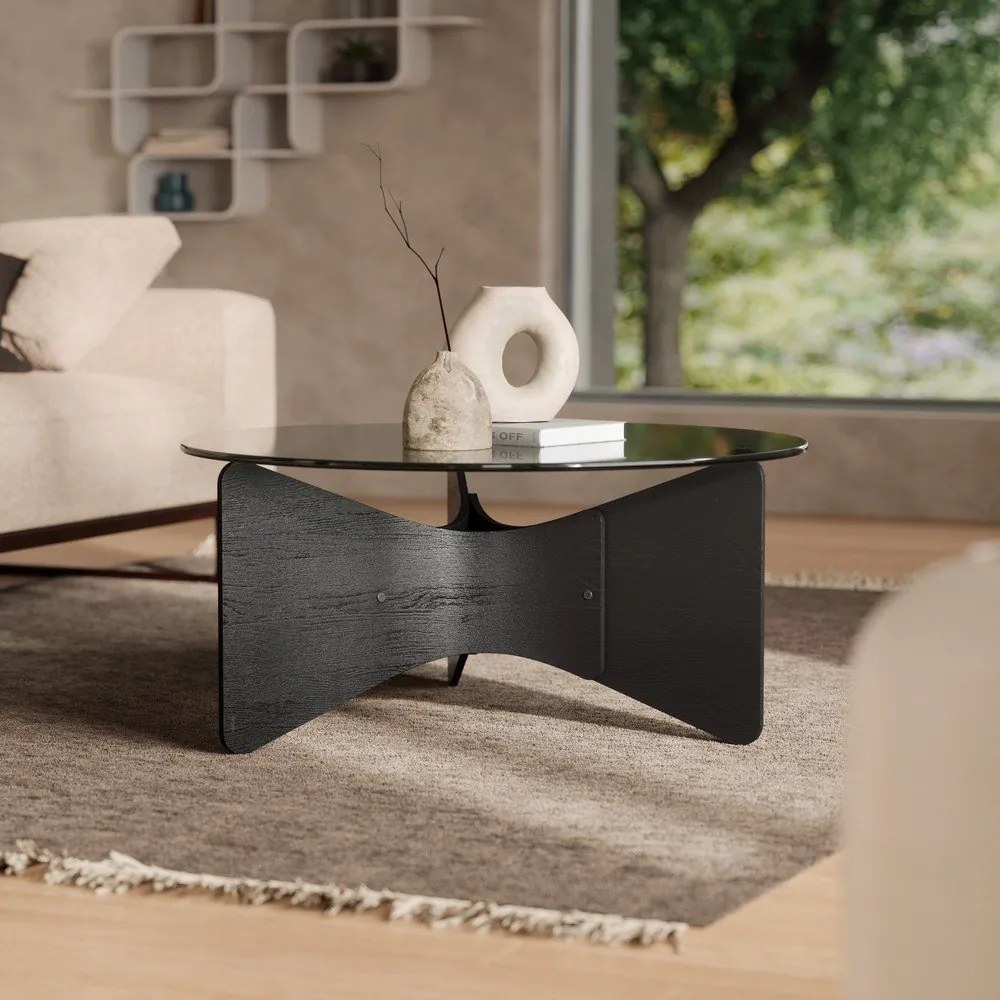Fekete kerek dohányzóasztal üveg asztallappal 87x87 cm Madera – Umbra