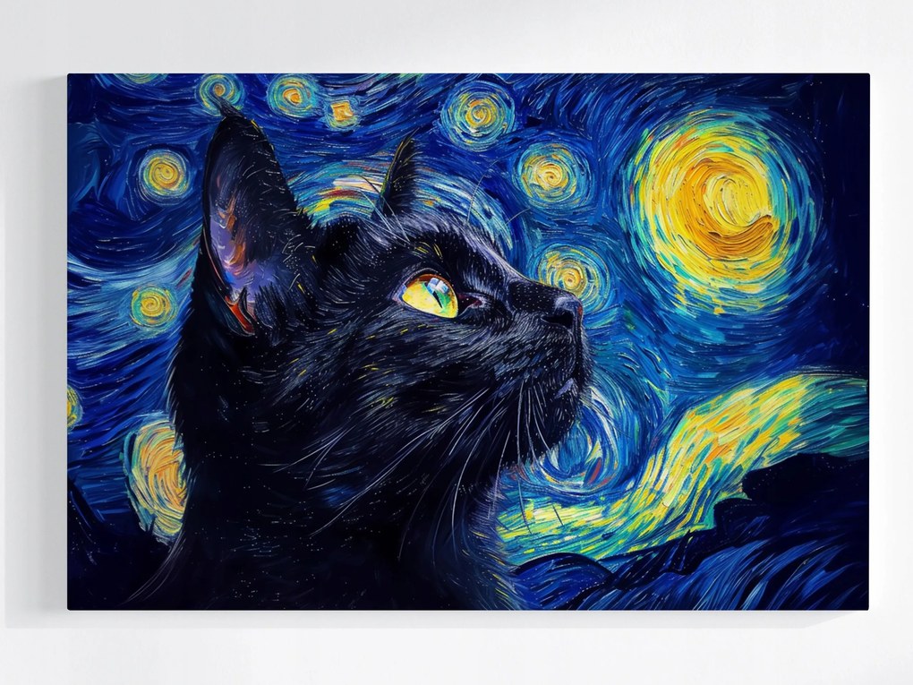 Canvas Vászonkép Olaj Van Gogh Csillagos Éj Fekete Macska 60x40