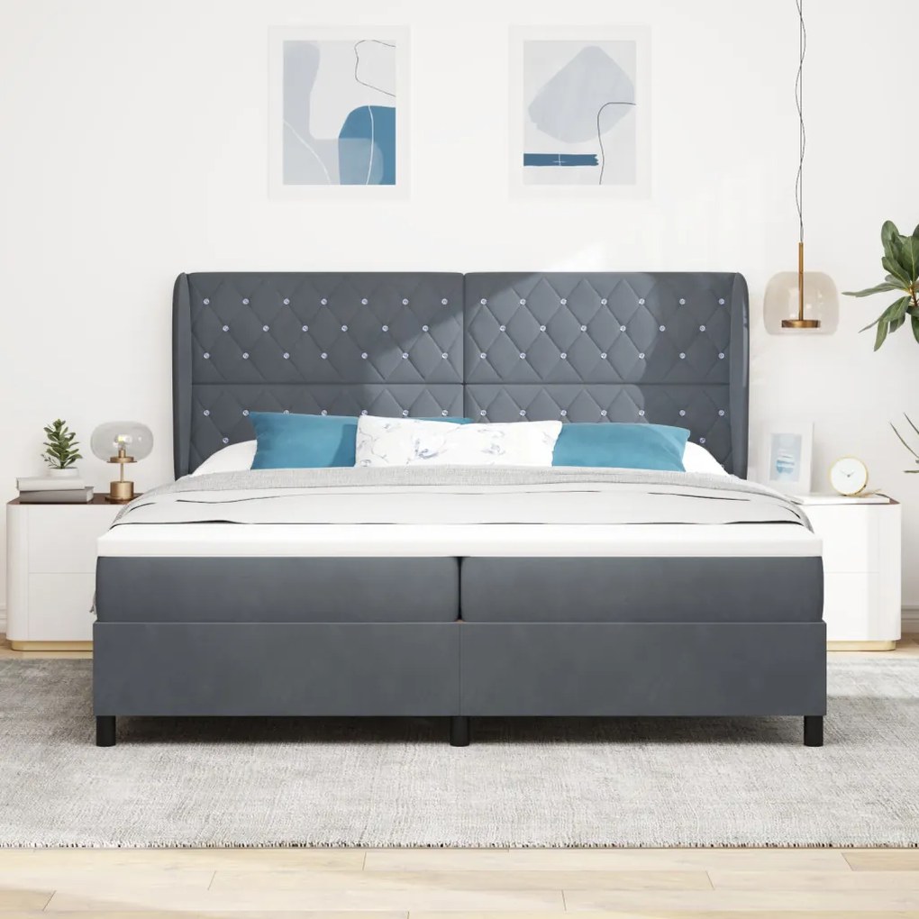 Box Spring Ágy Matraccal, Sötétszürke, 200x200 cm, Bársony