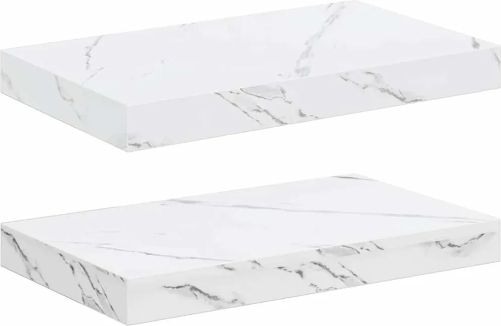 vidaXL Falpolc tárolóval 2 pcs Fehér márvány 40 x 23,5 x 4 cm Faanyag