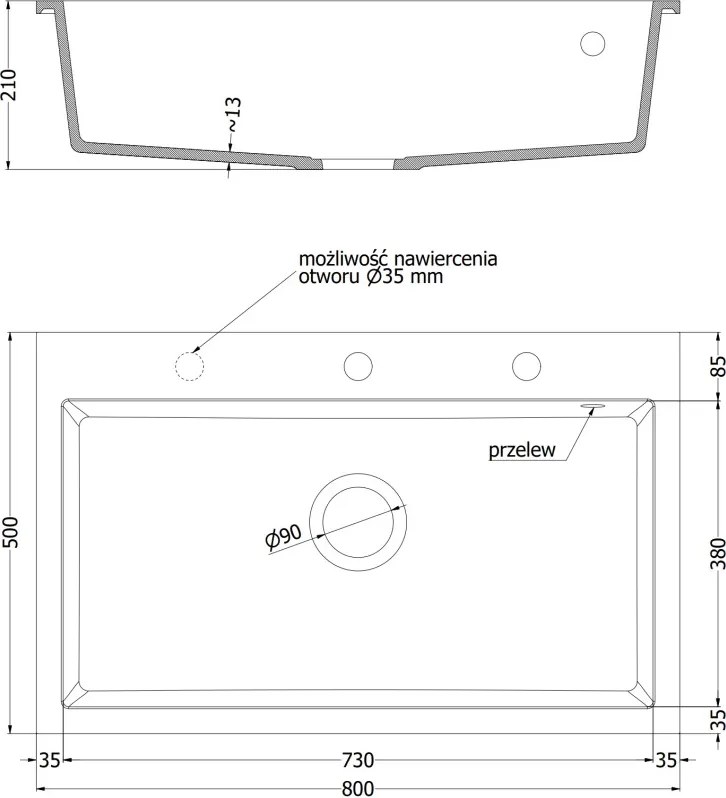 Mexen Elix gránit mosogató 1-medencés 800 x 500 mm, bézs, arany szifon - 6527801005-69-G