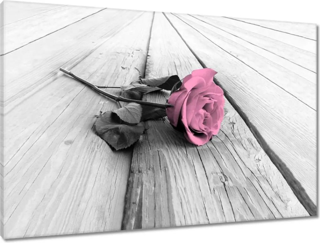 Vászonkép 90x60 Rózsa világos deszkákon