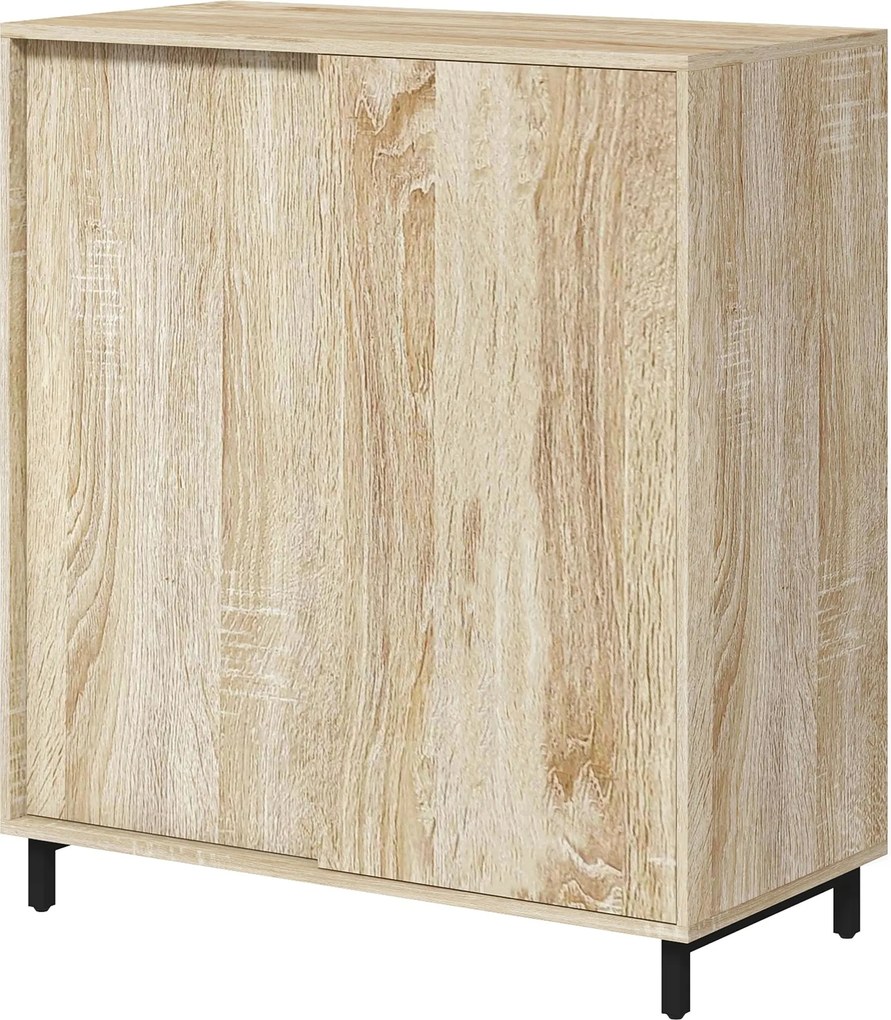 HOMCOM 4-szintes Cipőtároló, Forgácslap és Acél Cipőtároló Csúszóajtóval, Cipő Szervező 12 Pár Cipőhöz, 80x40x93 cm, Fa Szín | Aosom