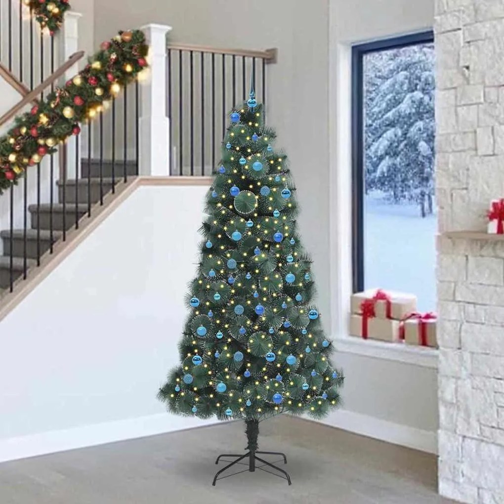 Műfenyő előre világítós karácsonyfakészlet gömbökkel 240 cm