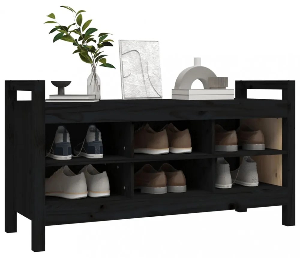 fekete tömör fenyőfa előszoba pad 110x40x60 cm