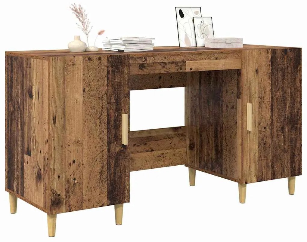 vidaXL Asztal polcokkal tárolóval Öreg fa 140 x 50 x 75 cm Faanyag