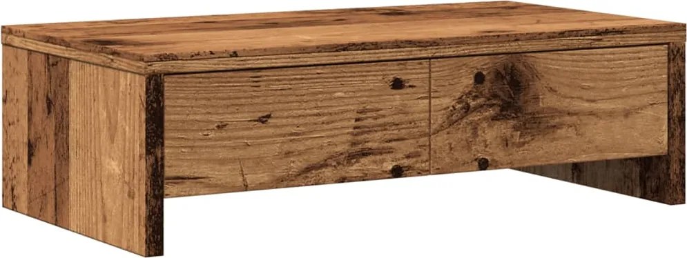vidaXL antik fa színű szerelt fa monitorállvány fiókokkal 50x27x15 cm