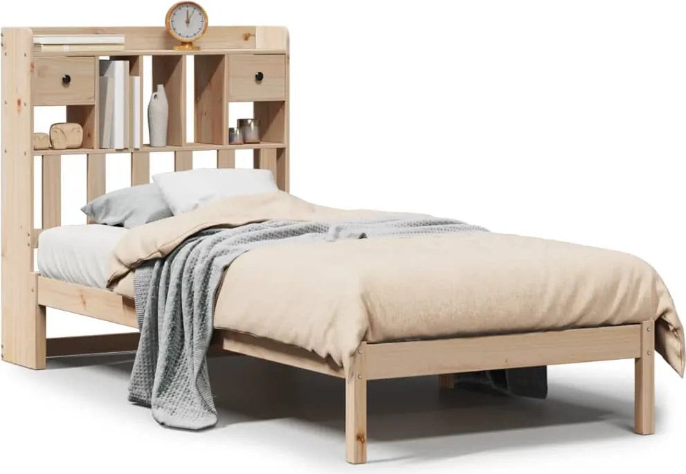 vidaXL tömör fenyőfa könyvespolcos ágy matrac nélkül 90 x 200 cm