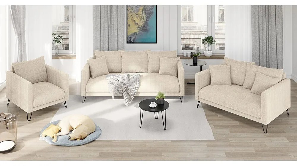 Krémszínű zsenília kanapé 140 cm Freya – Ropez