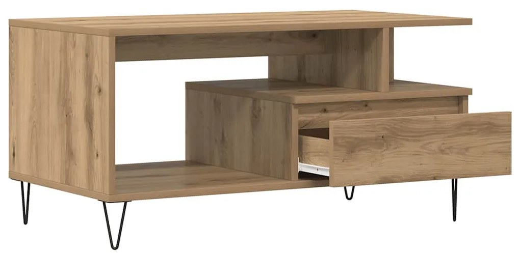 kézműves tölgy színű szerelt fa dohányzóasztal 90x49x45 cm