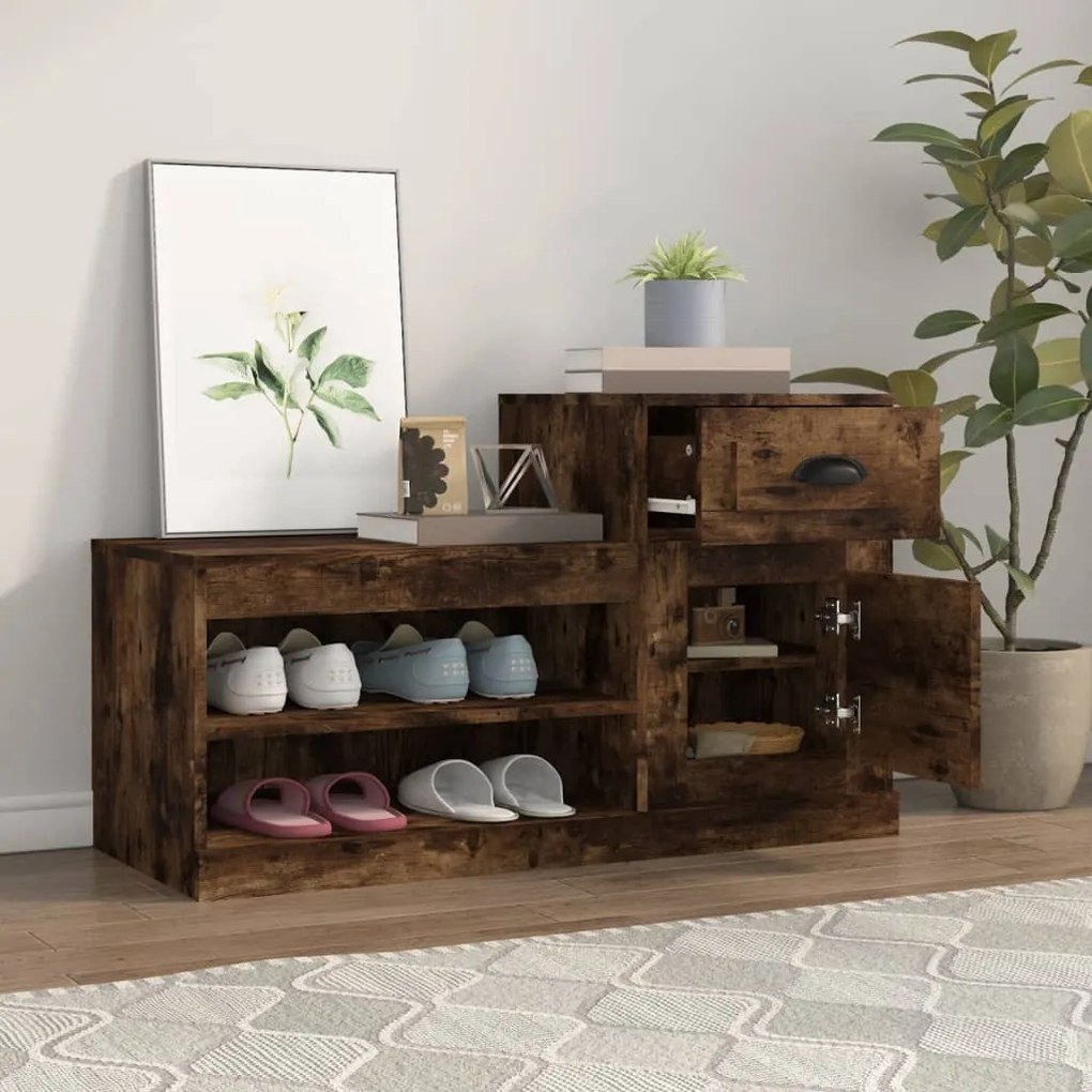 füstös tölgy színű szerelt fa cipősszekrény 100x42x60 cm