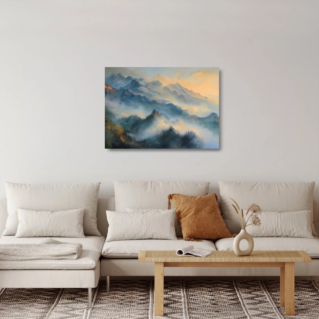 Üveg kép - Festett hegyi táj (70x50 cm)