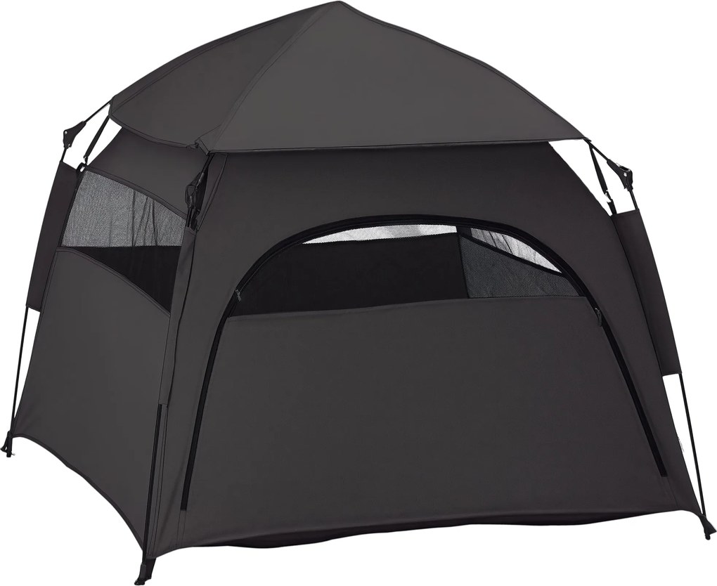 PawHut Kutyatábor, Kutya Sátor, Macska Ház Kültéri, Kutya Ház Hálós Ablakkal, Kutya Tipi Sátor Hordozó Táskával, Napernyő Kertbe, Nappaliba, Sötétszür