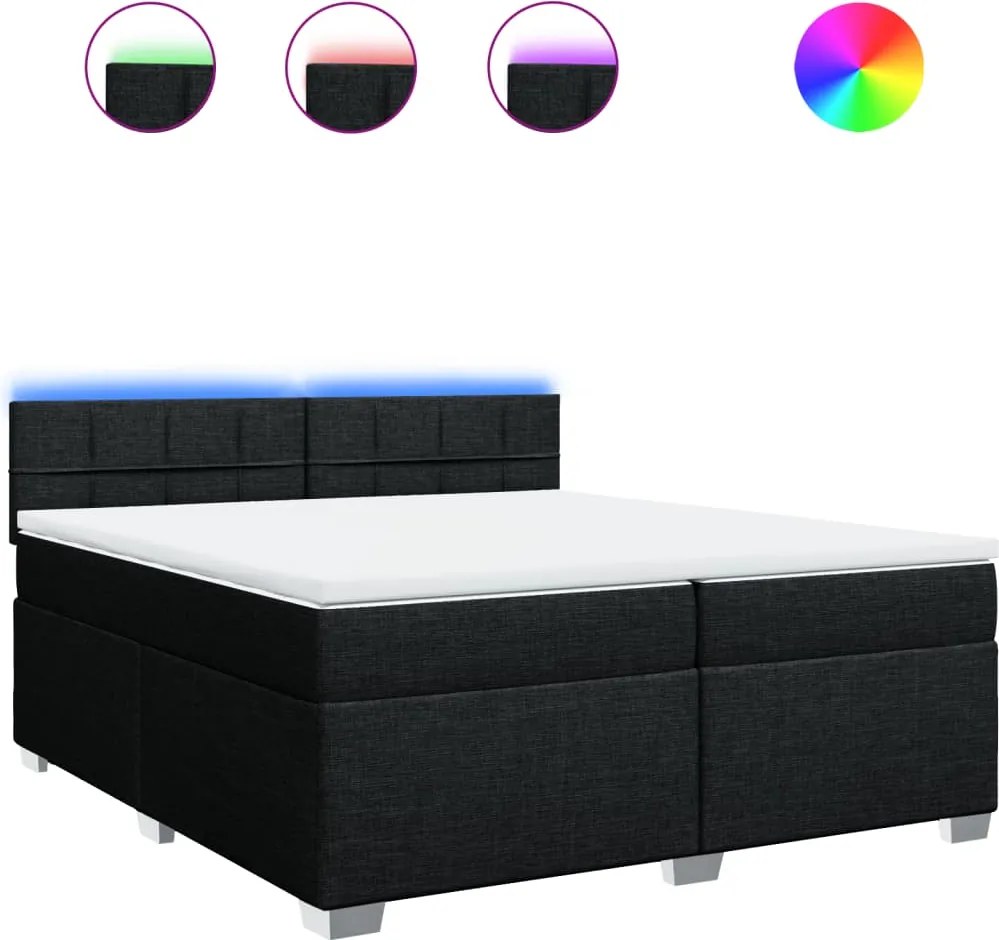 vidaXL fekete szövet rugós ágy matraccal 200 x 200 cm