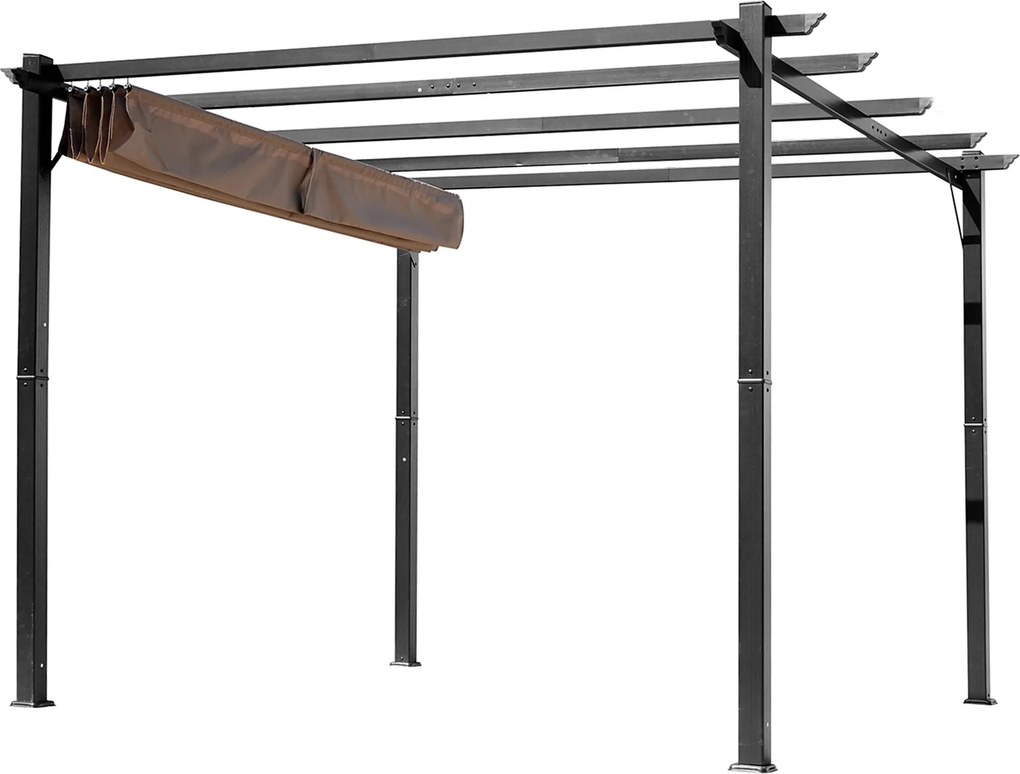 Outsunny Pergola Pavilon Állítható Folyóka Tetővel 3 x 4 m Teraszi Napernyő Alumínium Napvédő Borító Terasz Kert Szürke+Barna | Aosom