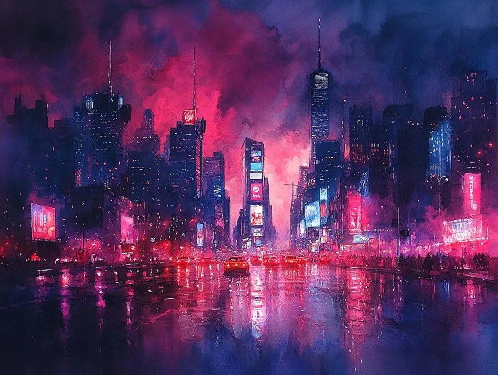 Vászonkép Canvas New York Város Utca Autók Éjszakai Fények 80x60