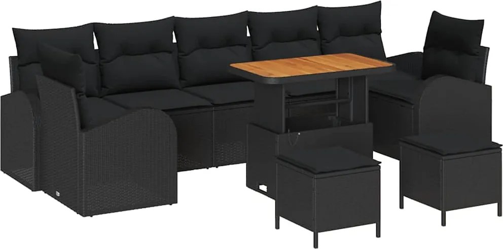 vidaXL Kerti Kanapé Szett párnával 10 pcs Fekete polirattan