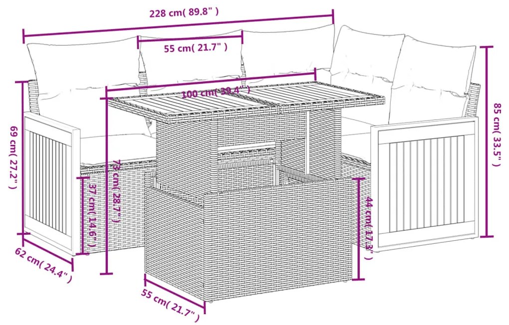 5 részes szürke polyrattan kerti ülőgarnitúra párnákkal