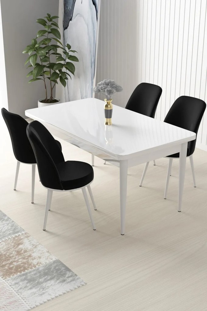 Nil étkezőgarnitúra, fehér-fekete, 110 cm
