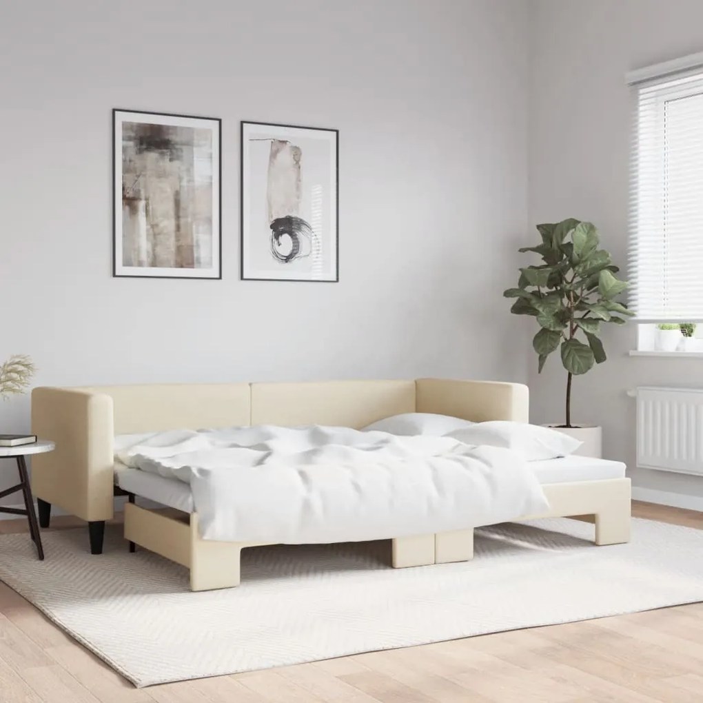 krémszínű kihúzható szövet heverő 80 x 200 cm