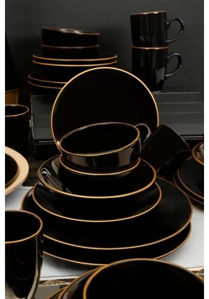 30 részes fekete–arany kőkerámia étkészlet
