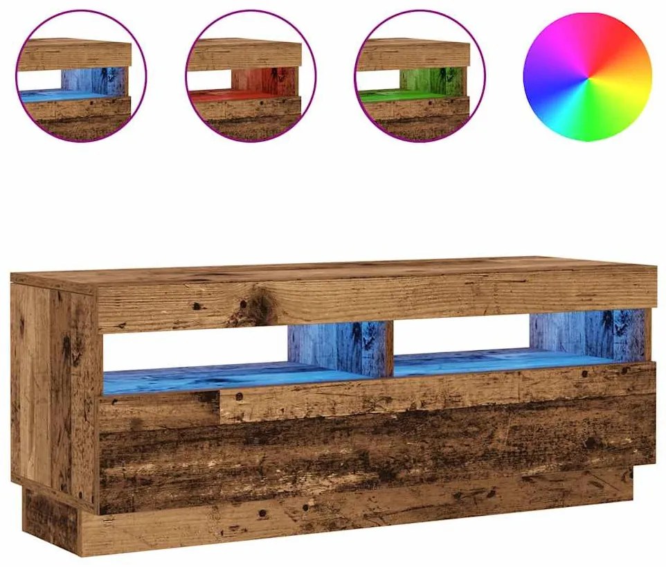 antik fa színű szerelt fa TV-szekrény LED-ekkel 100x35x40 cm