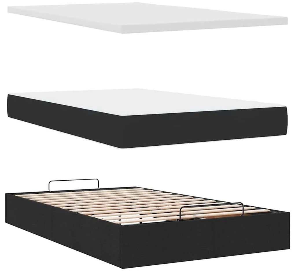 Ottomán ágy matraccal fekete 120x190 cm szövet