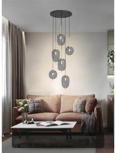 Wofi 5007-502 - Csillár zsinóron BELLEVILLE 6xE14/40W/230V fekete/arany