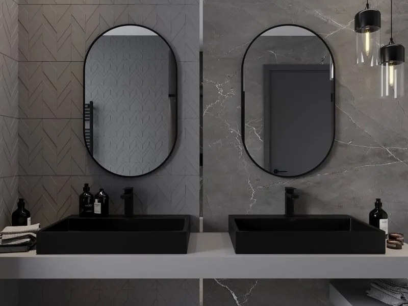 Mexen Loft ovális fürdőszobai tükör 90 x 55 cm, fekete keret - 9851-090-055-000-70