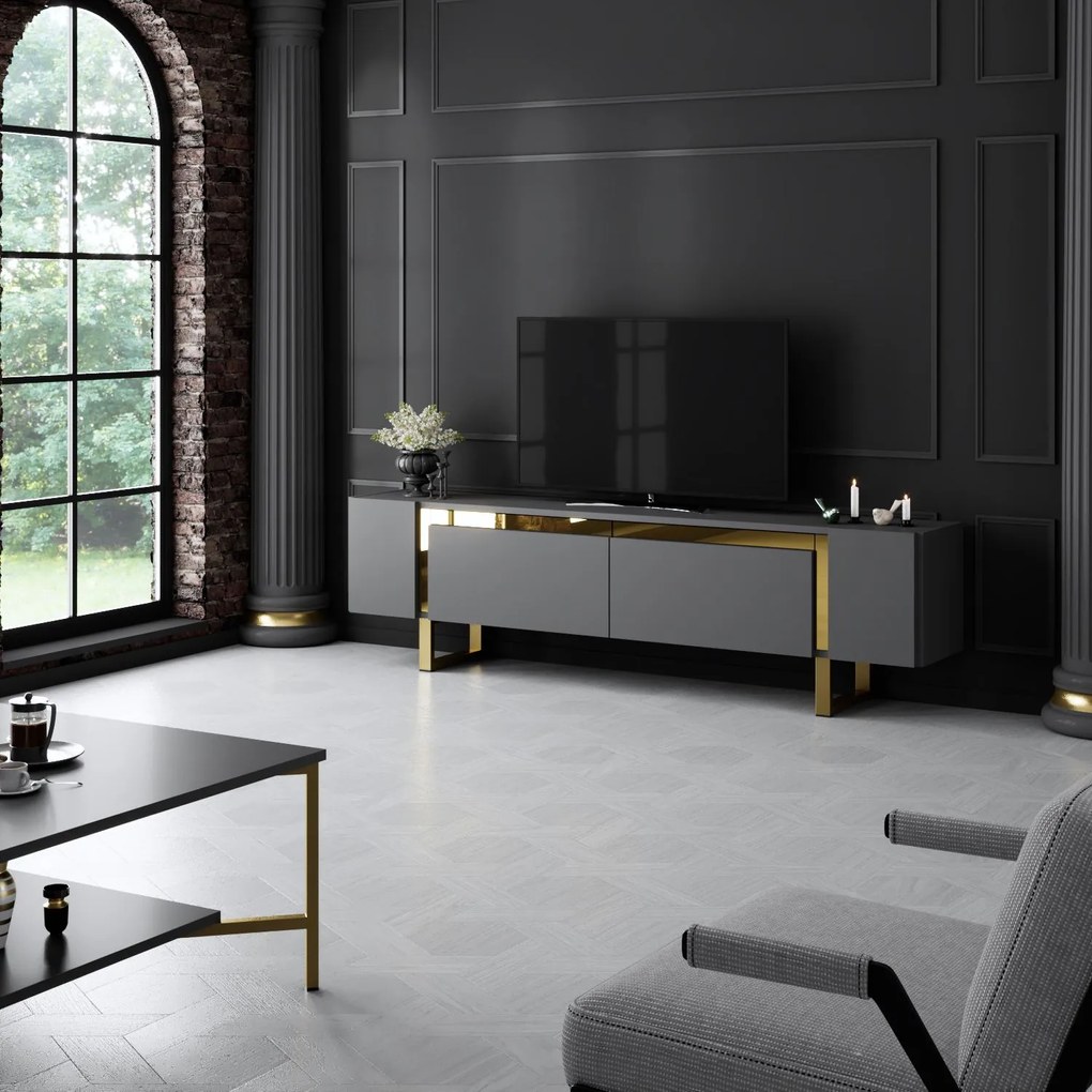 TV szekrény Yildiz - Anthracite, Gold