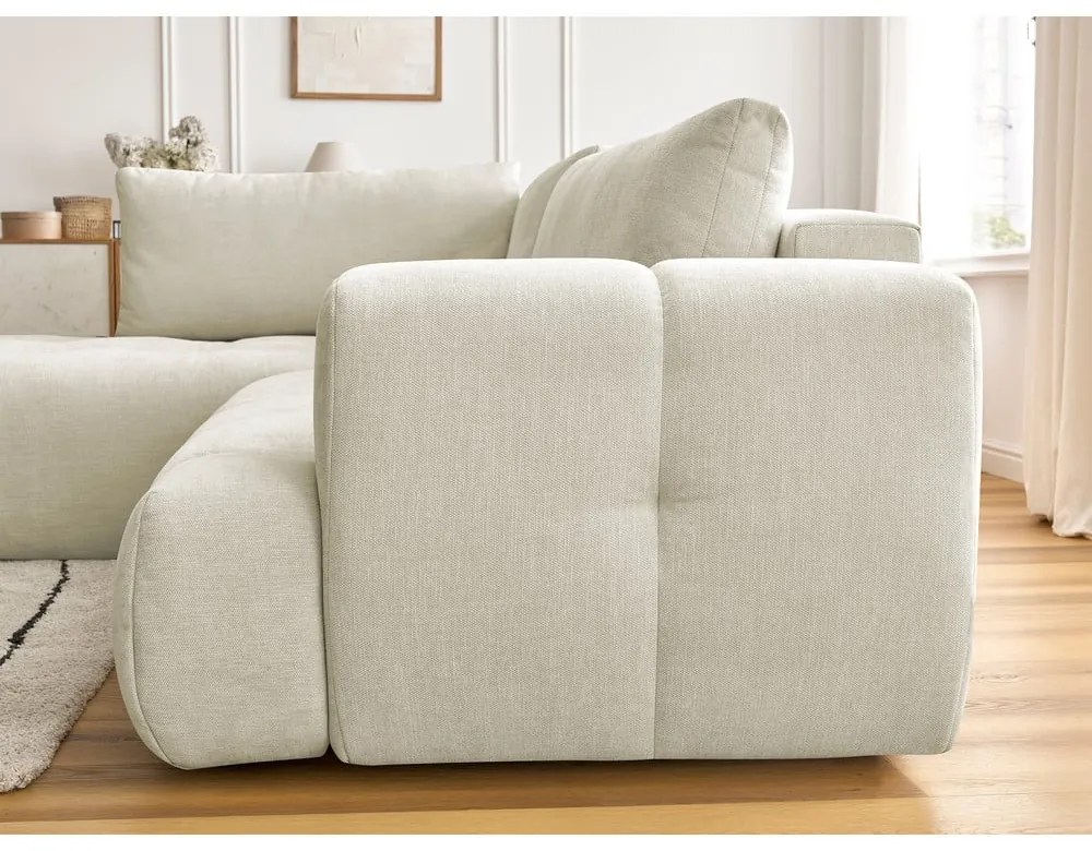 Bézs kinyitható-tárolóhelyes sarokkanapé (bal oldali-L alakú) Fuji – Bobochic Paris