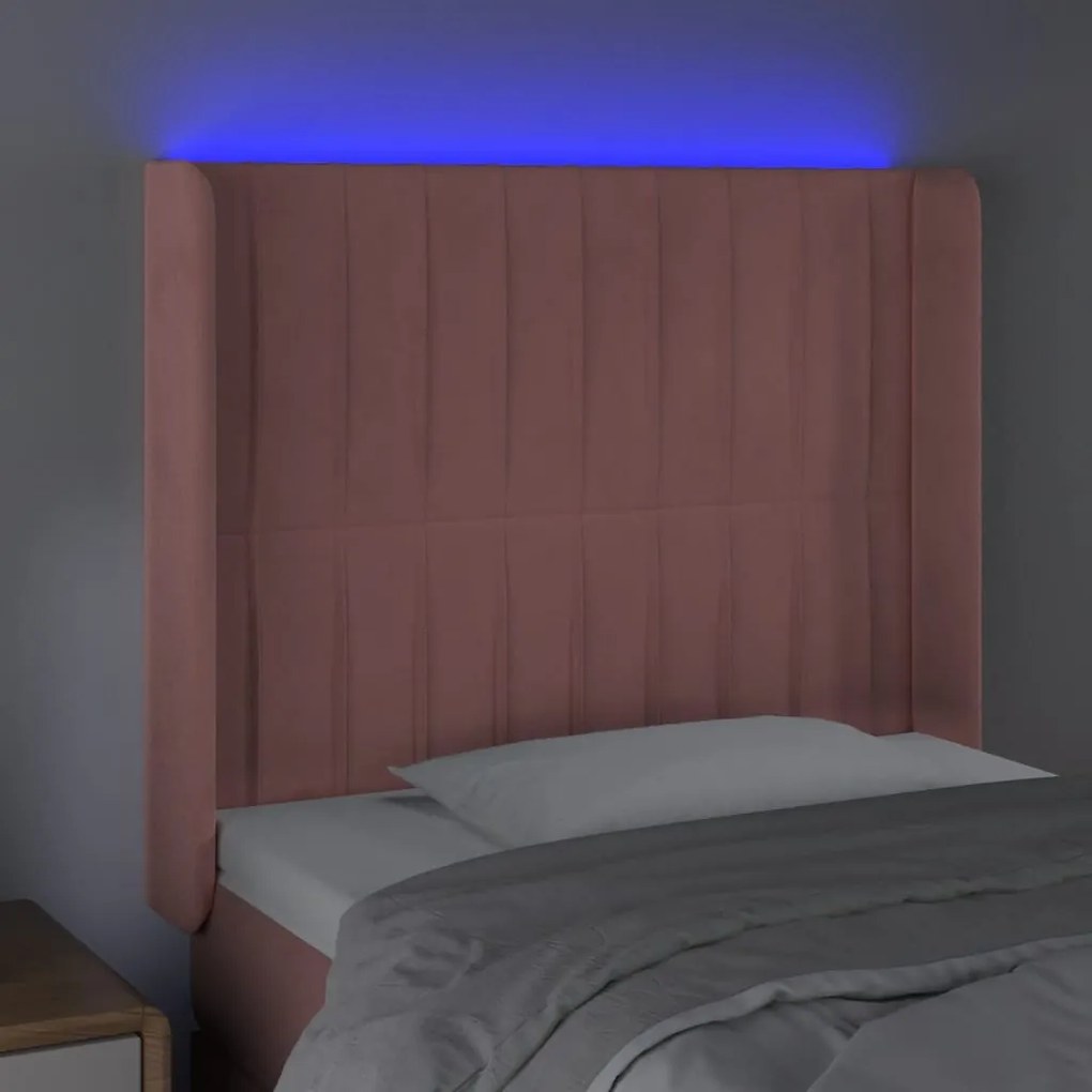 rózsaszín bársony LED-es fejtámla 83x16x118/128 cm