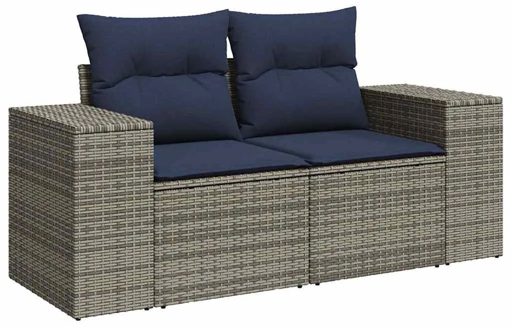 14 részes szürke polyrattan akácfa kerti ülőgarnitúra párnákkal