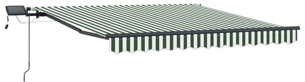 Kézi Behúzható Napellenző LED Zöld és Fehér 300x250 cm