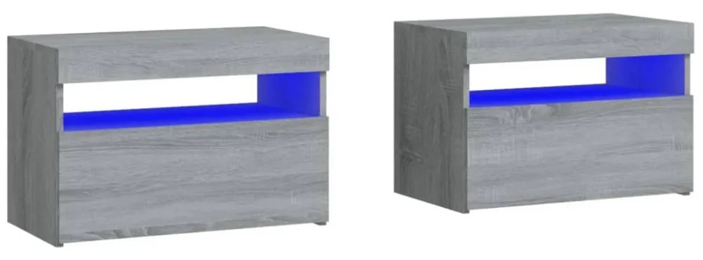 2 db szürke sonoma színű LED-es éjjeliszekrény 60x35x40 cm