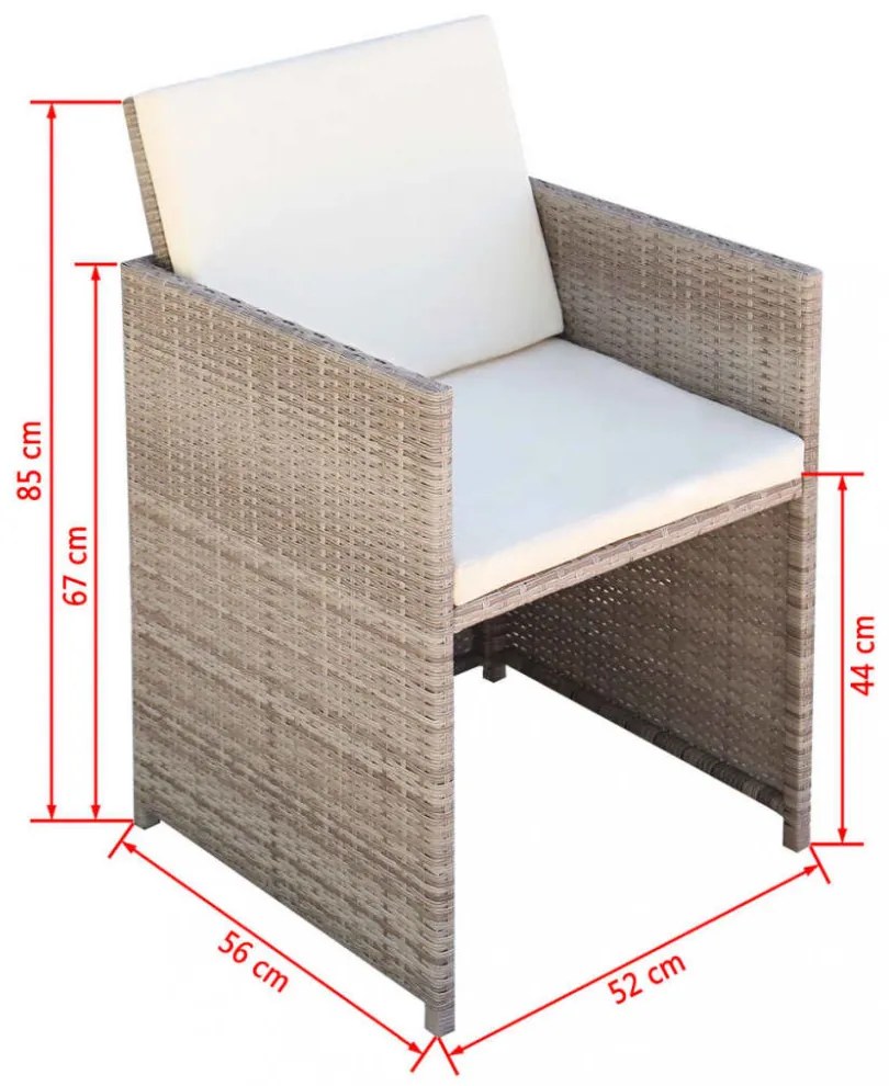 9-részes bézs polyrattan kültéri étkezőszett párnákkal