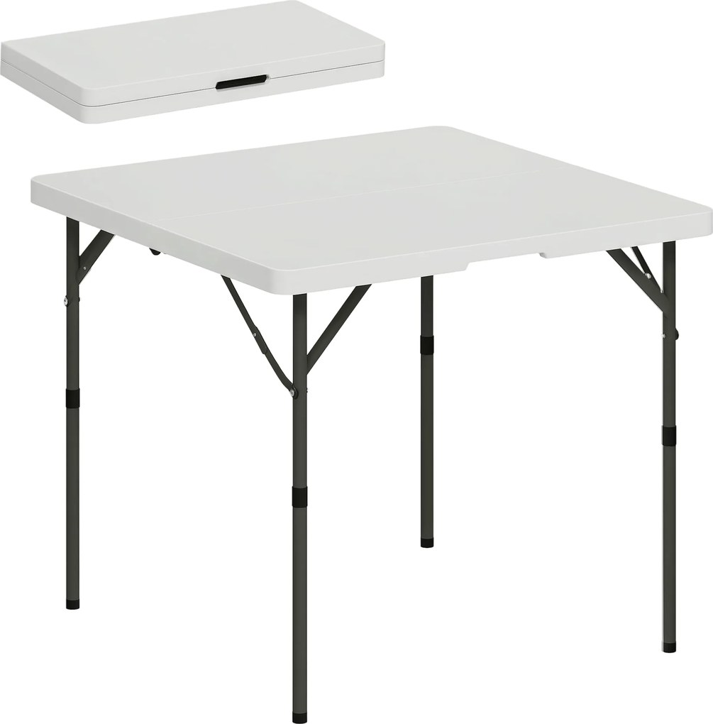 Outsunny Összecsukható Kempingasztal Magasságállítható Multifunkcionális Asztal Könnyű Oldalasztal Kert, Terasz, Erkély, Kemping, Piknik 86 x 86 cm Fe