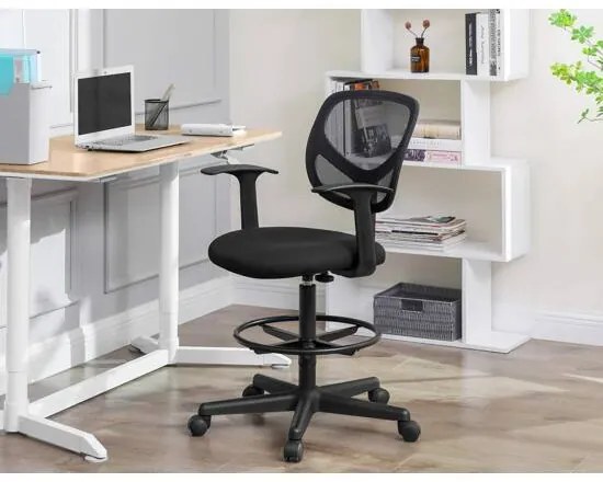 Ergonomikus irodai szék kartámaszokkal, magas forgó szék 55-75 cm ülésmagasság, Fekete